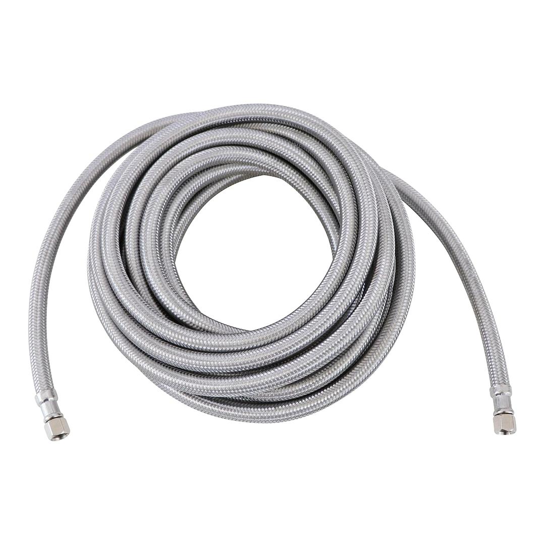 Endurance Pro 20 Foot Universal Ice Maker Flexible Braided Stainless Steel Water Supply Hose Connector Connection, 1/4 x 1/4 Inch Compression Fittings (1, 20 Foot)