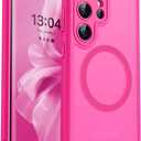 CANSHN Designed for Samsung Galaxy S22 Ultra Case [Full Camera Protection] [Compatible with MagSafe] Translucent Matte Shockproof Protective Phone Cover 6.8 Inch - Hot Pink
