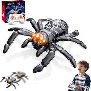 sportsvoutdoors Realistic Remote Control Wall Climbing Spider Toy with Glowing Red Eyes, 360 Spinning RC Prank Bug, Crawls on Walls, Ceilings & Floors, Rechargeable Gift for Kids Ages 3-12 (Black)