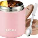 Eadali 15.2oz Kids Food Jar for Hot Food  Vacuum Insulated Lunch Container with 316 Stainless Steel Interior, Leakproof Wide Mouth & Foldable Spoon for School Meals (Pink)