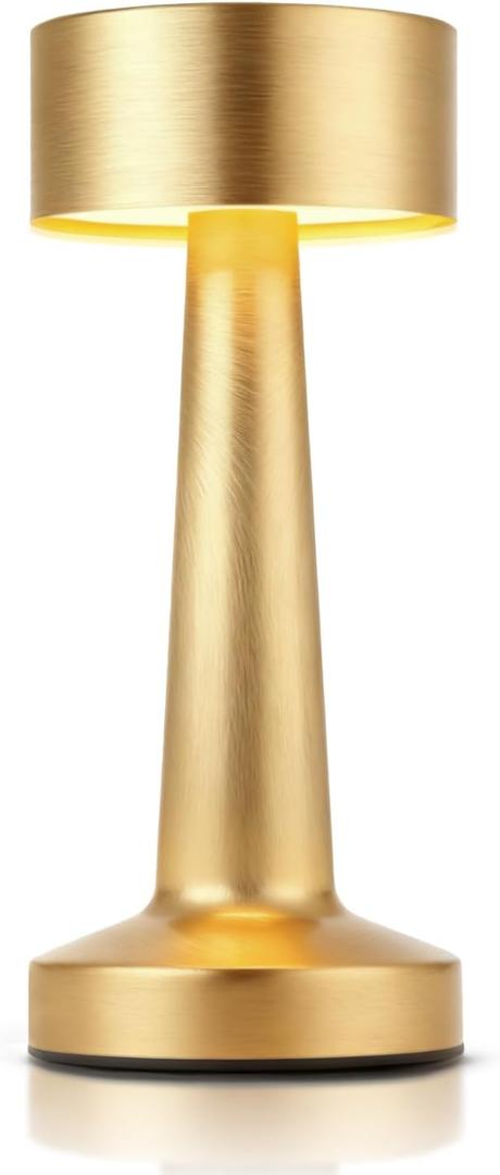 Portable LED Table Lamp, 3-Levels Brightness Metal Desk Lamp,3 Color Touch Control Rechargeable Lamp, Ideal Bedside Lamp for Nightstand,Bedroom, Living Room (Gold)