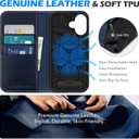 SHIELDON Real Leather Wallet Case for iPhone 17 6.3-inch 2025 | Magnetic Closure | RFID Blocking Card Slot | Kickstand | Shock-Absorbent | Soft Interior Phone Cover | Retro Dark Blue