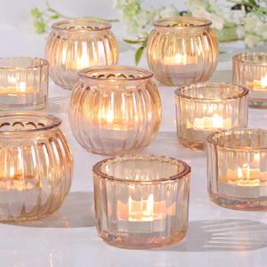 Volens 12pcs Assorted Gold Votive Candle Holders for Table Centerpiece, Ribbed Glass Tealight Candle Holder Bulk for Wedding Decor, Birthday Party, Anniversary, Holiday and Home Decorations