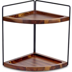 Demigo Bathroom Corner Counter Organizer 13.2x9.9 inch, 2 Tier Acacia Wood Organizer Countertop, Corner Storage Shelf Standing Rack, Cosmetic Vanity Tray Kitchen Spice Rack, Bathroom Storage Décor