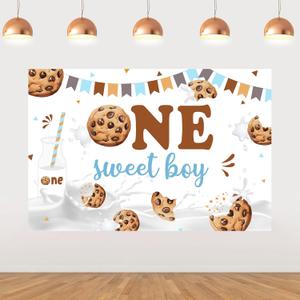 Sursurprise Cookie 1st Birthday Decorations, 5 * 3 ft One Sweet Boy Backdrop Banner Photography Background Photo Studio, Cookie and Milk Party Supplies