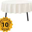 10-Pack Ivory Round Tablecloths, 90 Inches, Stain-Resistant Polyester for 4-5 Ft Round Tables - Washable Table Covers for Weddings, Banquets, Birthday Parties, Events