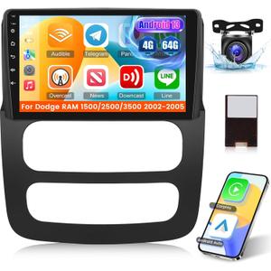 [4+64G] Android Car Radio for Dodge RAM 1500/2500/3500 2002-2005 - Wireless Carplay and Android Auto - 9 Inch 1280 * 720 HD Touch Screen Car Stereo - 32 EQ/WiFi/GPS/SWC + AHD Backup Camera