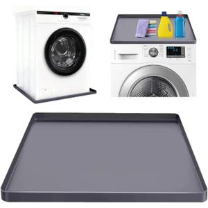 Washing Machine Drain Pan Silicone mat 27"x27" with 0.79" Raised Edges, Leak-Proof Silicone Mat, Non-Slip Waterproof Floor Protector for Washer Dryer (Grey)
