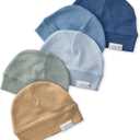 Charlie 5-Pack Caps 100% Organic Cotton Beanie Hats for Newborn and Baby Girls, Boys, Unisex (0-6 Months, Terra)