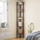 Tajsoon Narrow Corner Shelf Stand 5 Tier 66.5" Industrial Corner Ladder Shelves with Metal Frame, Multipurpose Tall Corner Bookshelf Bedroom, Living Room, Office, Kitchen, Rustic Brown