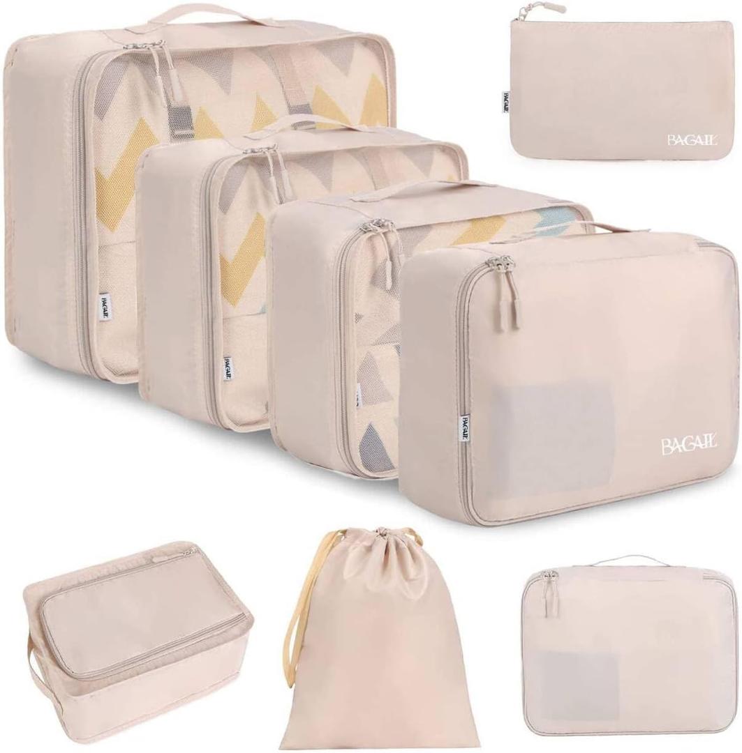 BAGAIL 7 Set Packing Cubes Luggage Organizer Bags for Travel Accessories-Cream