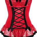 Sexy Mesh Corset Ruffle Lace Up Underwire Sheer Garter Belt Babydoll Lingerie Set With Thong 3 Piece Women (Medium, Red Black)