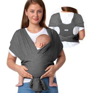 Momcozy Baby Wrap Carrier Skin-Friendly Fabric, Easy to Wear Baby Carrier Sling T-Shirt Design, Hands Free Baby Carriers Newborn to Toddler 8-35lbs, Adjustable Buckle for Waist 27-47inch, Deep Grey (Regular, Deep Grey)