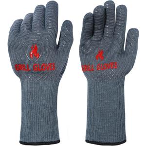 QUWIN BBQ Gloves, Oven Gloves 1472 Extreme Heat Resistant, Grilling Gloves Silicone Non-Slip Oven Mitts, Kitchen Gloves for BBQ, Grilling, Cooking, Baking-1 Pair (Grey, One Size(Long Cuff)) (Gray)