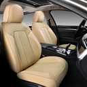 Doogo Front Seat Covers, Leather Car Seat Covers 2-Pack, Waterproof Universal Car Seat Cushions Protectors, Auto Driver Seat Covers Fit for Most Cars Trucks SUV-Beige