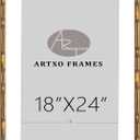 ArtXO 18"x24" Picture Frame Wooden, Display Pictures 16"x20" with Mat or 18"x24" Without Mat, Gold Bamboo Poster Frames,Hanging Photo Frame Wall (Gold03(wide:17.5mm)(with Mat,Plexiglass,Back))