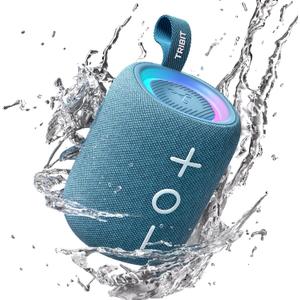 Tribit Portable Bluetooth Speaker StormBox Mini+, 12W Shower Speaker with 360Surround Sound, 12H Playtime, Custom EQ, BT5.4, IPX7 Waterproof, RGB Lights, Type-C, AAC/SBC, TWS, Party/Beach/Gift (Blue)