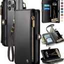 Defencase Compatible with iPhone 13 Pro Case Wallet with RFID Blocking Card Holder for Women Men, Soft PU Leather Magnetic Snap Flip Zipper Strap Wallet Phone Case Fit for iPhone 13 Pro 6.1", Black