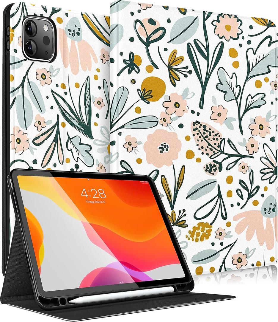 Uppuppy for iPad Air 11 inch (M2/M3) Case, Air 5th/4th Generation 10.9, Pro 11'' Case Cute Kids Women Girls Girly Folio Floral Pencil Holder Cover for iPad Air 11 2024/2025, 10.9 2022 2020, Pro 11