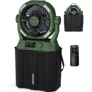 Misting Fan Portable Camping Fan 42800mAh Rechargeable with Remote Control, 3 LED Light & Stepless Speed Control & Cooling Spray with 6L Bucket, Timer Function, Portable Handle, Rotating Hanging Hook (Green)