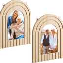 Pinkunn Set of 2 Boho Wood Wall Hanging Photo Frame Home Decor Arched Picture Frame Acrylic Panels Vertical Gradient Modern Postcard for House Office(5 x 7 Inch,Wood Color)