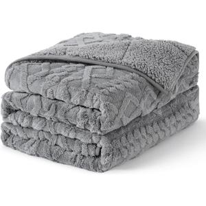 Topblan Weighted Blanket for Adults, 60" x 80" 15lbs, Soft Sherpa Queen Size Heavy Blanket with 3D Jacquard Flannel Fleece Weighted Blankets for Couch and Bed (Grey)