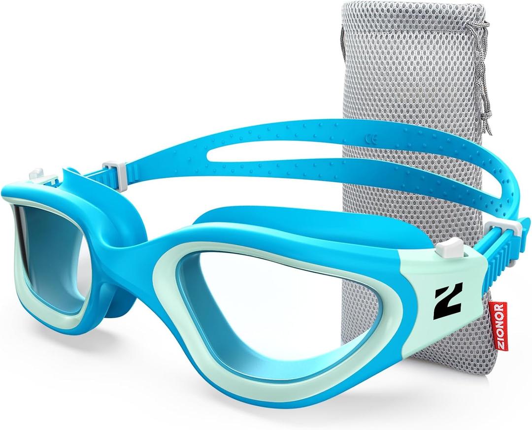 ZIONOR Swim Goggles, G1 SE Swimming Goggles Anti-Fog for Adult Men Women (One Size, B3-clear Lens Blue Frame)