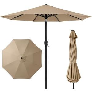 Newport Outdoor 9ft Commercial Grade Patio Umbrella, 5-Year Fade Resistant 260 GSM Polyester Canopy, Rustproof Aluminum Frame, Smooth Tilt & Crank for Patio, Restaurant, Pool & Deck - Tan