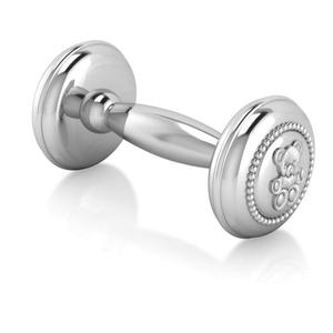 Silver Plated Teddy Rope Dumbbell Rattle for Newborn Baby boy and Baby Girl - Non-tarnishing, Durable, and Custom Engraveable Gift - Packaged in a Beautiful Gift Box