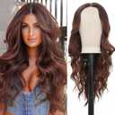 YXCHERISHAIR Long Wavy Wigs for Women Brown Middle Part Curly Wavy Wig Natural Looking Synthetic Heat Resistant Fiber Wig for Daily Party Use (26inch, Brown)
