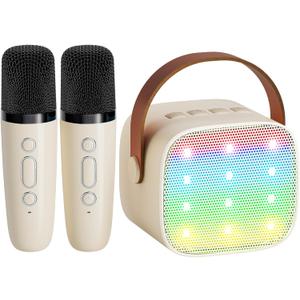YLL Mini Karaoke Machine with 2 Wireless Microphones for Kids Adults, Portable Bluetooth Speaker Gift for Girls Boys Toys 3, 4, 5, 6, 7, 8, 10, 12+ Years Old Teens Birthday Home Family Party (Cream)