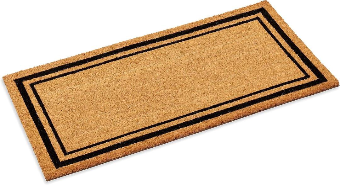 Kempf Black Border Coco Coir Doormat, 36" x 48", Non-Slip Backing, Heavy Duty Natural Fiber Front Door Welcome Entrance Mat, Low Clearance, Outdoor Indoor