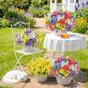 MACTING 24 Bundles Artificial Flowers for Outdoors Fake Outdoor Pansies Plants UV Resistant Plastic Flowers for Planters Window Front Door Porch Yard Patio Garden Home Spring Decorations(Mix Color)