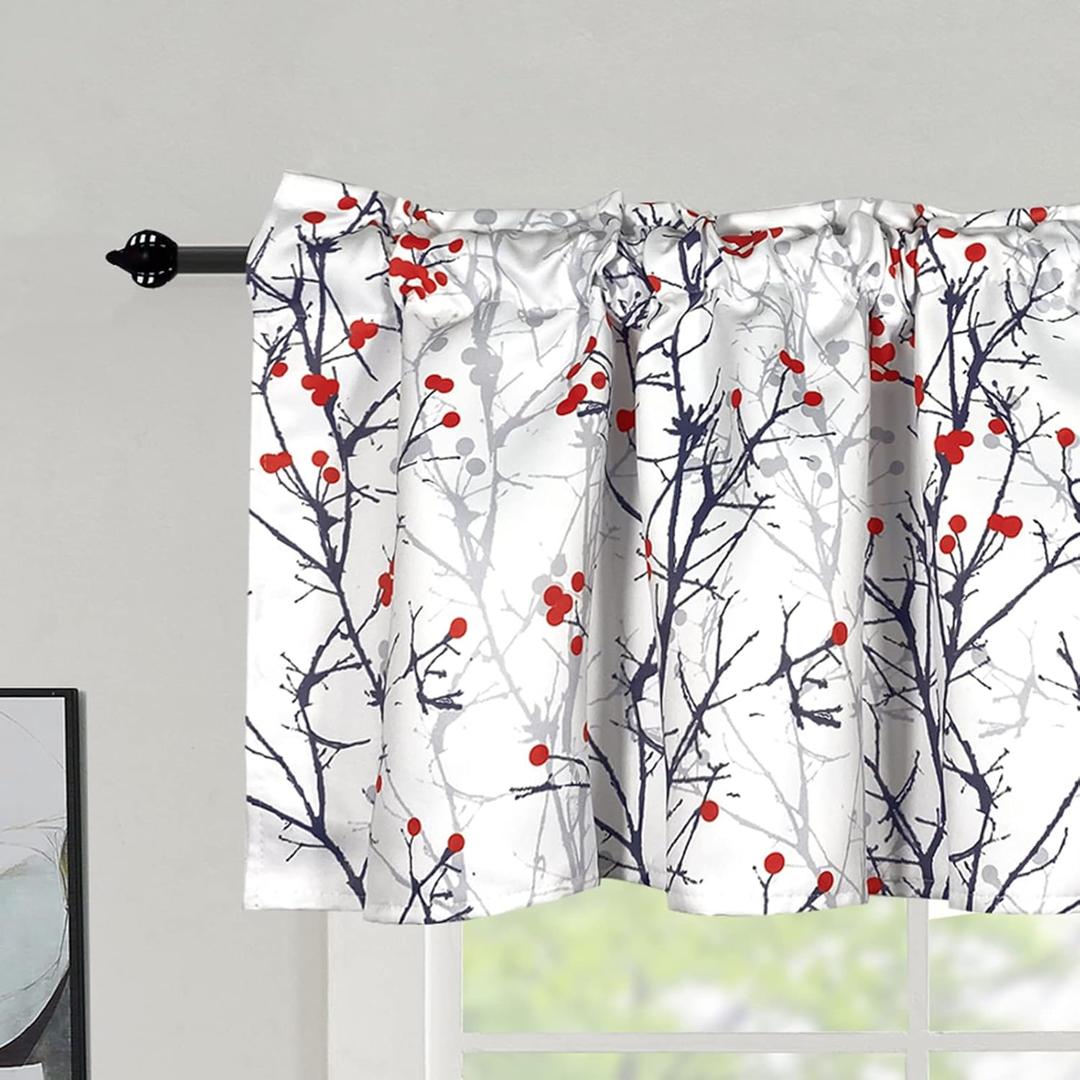 poefun Blackout Curtain Valances for Kitchen Windows - Tree Branches Printed Short Valances for Bedroom/Living Room/Bathroom/Farmhouse/Laundry with Rod Pocket 1 Panel 52 by 18 Inches Long, Grey
