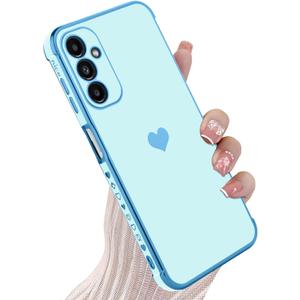 KANGHAR Compatible with Samsung A14 5G Case for Women Girl, Plating Edge Cute Love Heart Soft TPU Bumper with 4 Corners Shockproof Protection Phone Case Cover for Galaxy A14 5G(Blue)