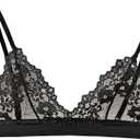 Womens Bra No Underwire Lace Unlined Demi Triangle Bralettes (Small, Black)