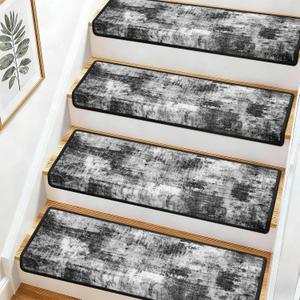 Bullnose Stair Treads for Wooden Steps,Non-Slip Carpet Stair Treads | Peel and Stick Stair Runner, Pet Friendly Indoor Stair Protectors, Soft Washable Reusable,9.5x30 14Pcs,Black