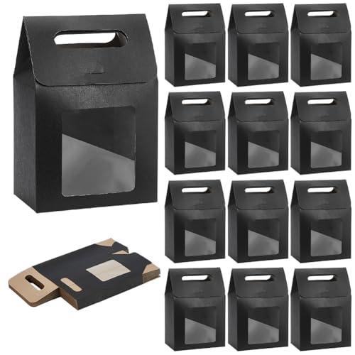 PH PandaHall Goodies Boxes 24pcs Gift Boxes with Window Candy Treat Box Paper Box Black Gable Conatiner for Party Favors Snacks Donuts Cookie Candy Birthday Wedding Shower, 5.3×3.2×7.6 Inches