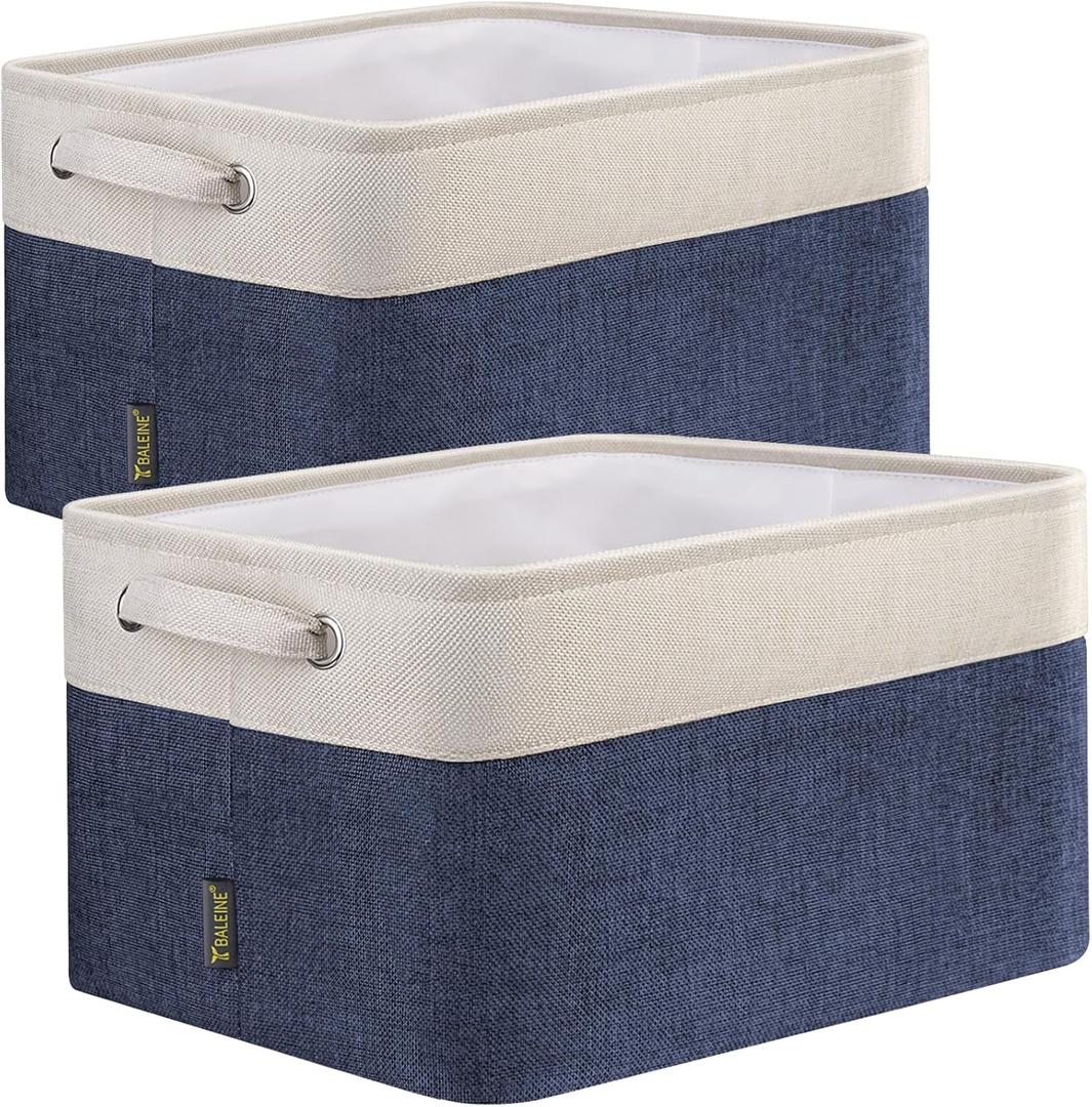 BALEINE 2 Pack Fabric Closet Storage Bins for Shelves, Linen Closet Organizers and Storage, Decorative Baskets for Organizing, Shelf, Clothes, Home, Office (Navy Blue, 12"x8"x8")