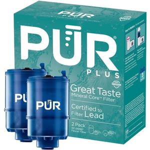 PUR PLUS Faucet Mount Replacement Water Filter 2-Pack, Genuine PUR Filter, 3-in-1 Powerful, Natural Mineral Filtration, Lead Removal, 6-Month Value, Blue (RF99992)