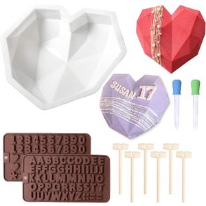 Chocolate Mold Set,Chocolate Heart Molds,Breakable Heart Mold with Hammer,Number and Letter Molds for Cake Decoration Candy Making-Suitable for Various Festivals