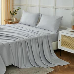 ILAVANDE King Size Sheets Set, 4 Piece Hotel Luxury Super Soft 1800 Series Microfiber Grey Bed Sheets King Set-Wrinkle Free & Breathable-14 Deep Pocket Sheets for King Size Bed(King,Light Grey)