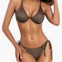 ZAFUL Women's Metallic Shiny Bikini Sets Underwire Criss Cross Back Two Piece Swimsuit Side Tie Thong Bathing Suit S