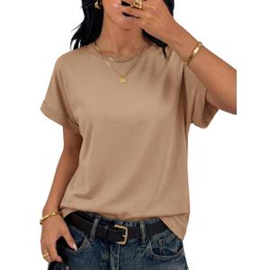 Tankaneo Womens Oversized T-Shirts Summer Casual Short Sleeve Basic Tees (L)