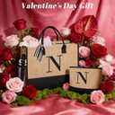 BAGAIL Initial Tote Bag with Makeup Bag, Personalized Gifts for Woman, Monogrammed Beach Bag for Friends, Mom, Teachers(Jute Brown, J)