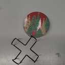 Nicegod Christmas Tree Drink Coasters Set of 6, Round Absorbent Ceramic Coaster, with Metal Holder and Cork Base, Pine Tree Xmas Red Coasters for Coffee Table Housewarming New Year's Gifts