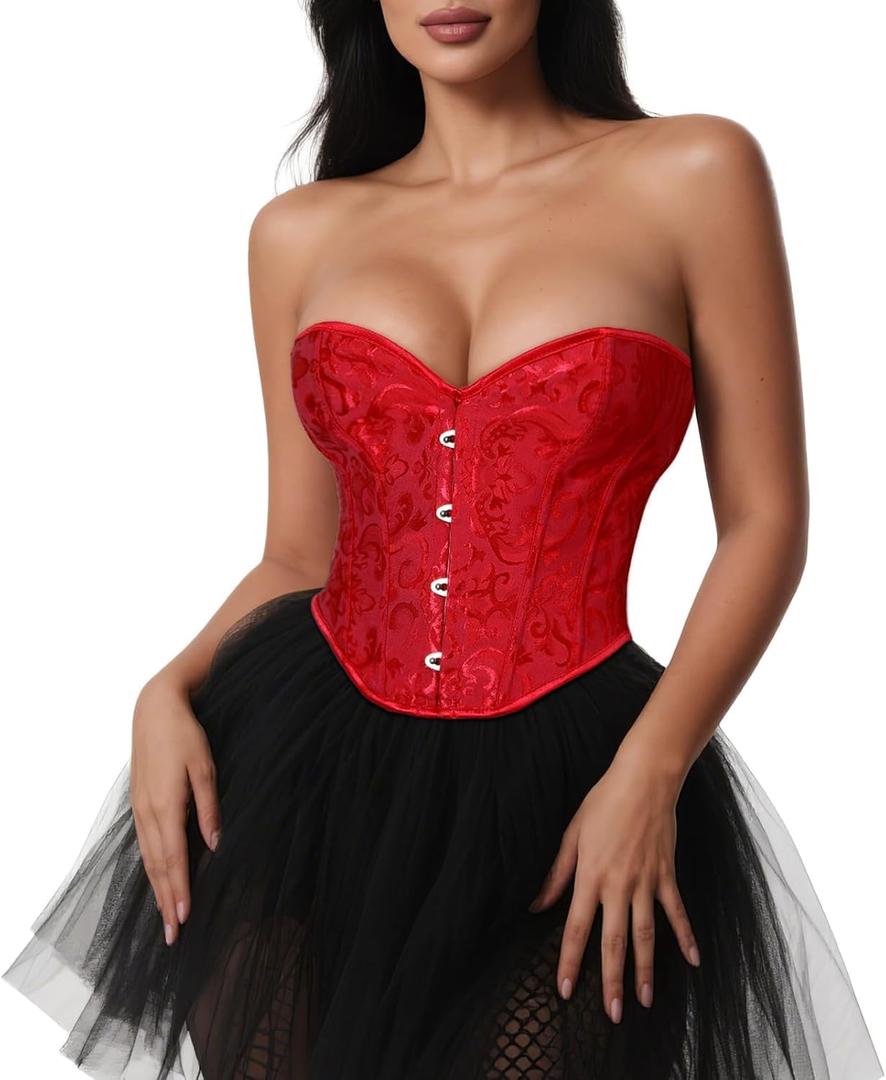 VONMELLI Bustier Corset Top Lace Up Overbust Shapewear Lingerie Cosplay Costume (Medium, Red)