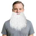 Long Curly White Fake Beard for Men with Elastic Band Costume Facial Hair Fake Mustache for Halloween Cosplay Party Look