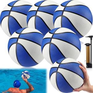 Seenelling 6 Pack Pool Basketball Size 3/4 Water Basketball Bulk with Pump Mini Ball Summer Pool Water Games for Indoor Outdoor Mini Ball Holder Waterproof Party Favors