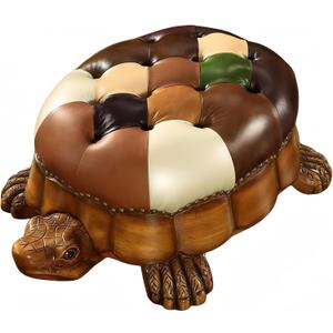 Wood Ottoman Footstool,Sofa StoolLeather Upholstered Vintage Turtle Footrest Stool with Wheels (Multi-Colored)